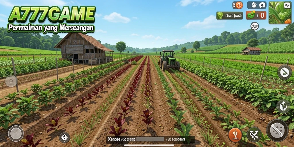 Screenshot A777GAME menampilkan aktivitas berkebun yang seru dan berwarna-warni.
