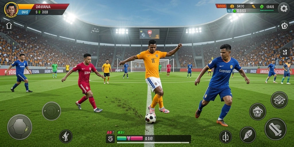 Tampilan gameplay seru dalam API33 dengan aksi sepak bola yang mendebarkan.