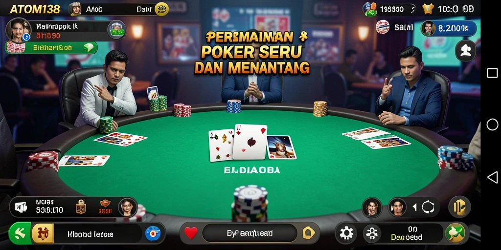 Screenshot utama ATOM138 menampilkan gameplay poker yang mendebarkan.