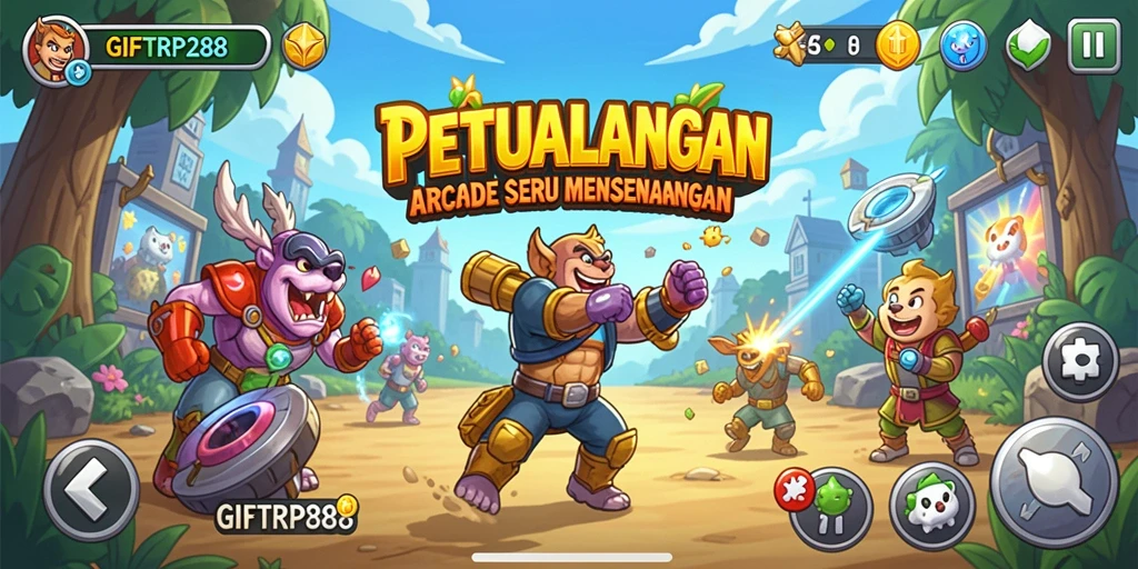 Screenshot utama menunjukkan gameplay menarik dari GIFTRP288 dengan elemen Arcade.