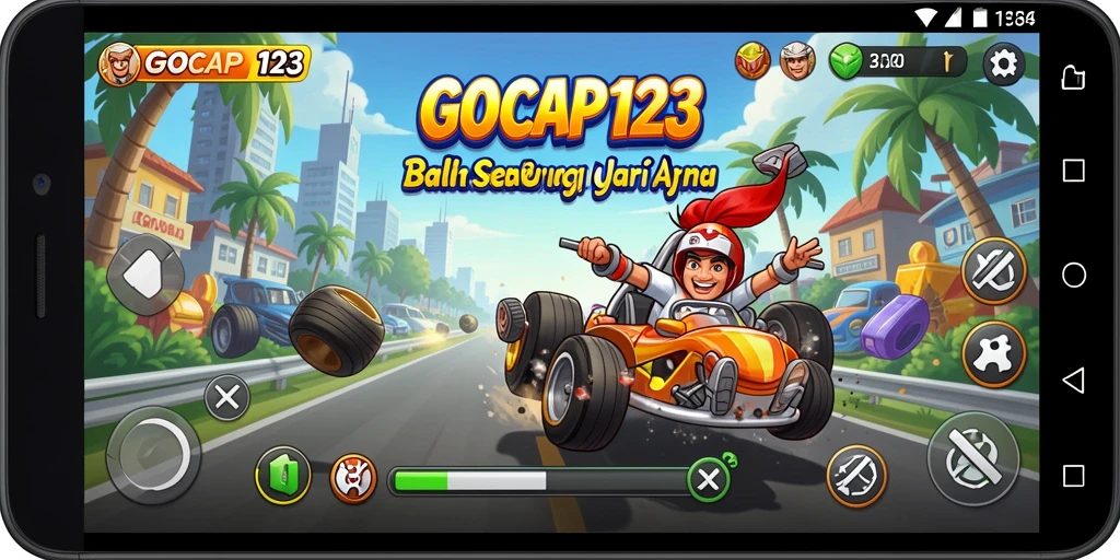 Screenshot gameplay GOCAP123 menampilkan mobil yang melaju kencang di lintasan balap.